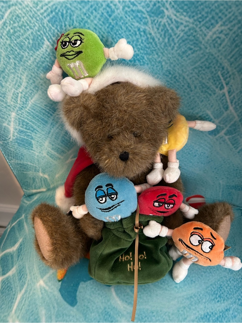 Boyds Christmas Teddy with Plush M&M Characters - Multicolor. Off-ch tub